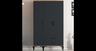 Kumsal Garderobekast | 100% MELAMINE | Walnoot, Antraciet - Asir Group - Kledingkast - Antraciet - MDF