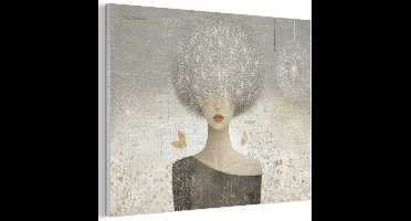 Akoestisch wandpaneel 70x50 cm - Vilt schilderij Pluis - Vrouw - Beige - Akoestische panelen - Geluidsdempende wanddecoratie - Geluidsisolatie woonkamer - Muurdecoratie geluidspanelen