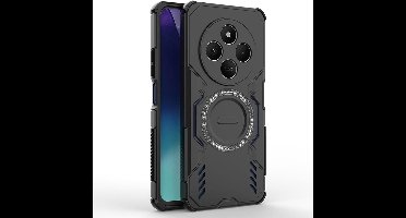 Magnetische schokbestendige beschermhoes voor Xiaomi Redmi 14C 4G/Poco C75, zwart - TPU-siliconen + PC-hoes met militaire valbeveiliging & warmteafvoer.