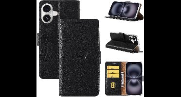 Ntech Hoesje Geschikt voor iPhone 17 Hoesje Zwart - met Pasjeshouder en Standaardfunctie – bookcase Portemonnee