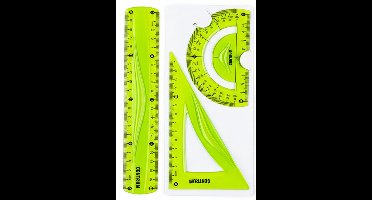 Centrum Tekenset - 3 delig - kunststof - groen - liniaal - gradenboog - tekendriehoek - schoolspullen