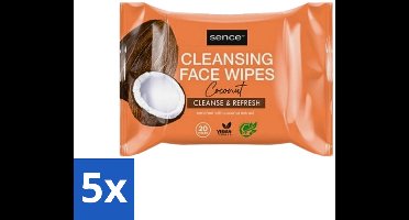 5 x Sence - Coconut - Gezichtsreinigingsdoekjes - Verzorgend - 20 Doekjes - Gezichtsreinigingsdoekjes - Kokos - Huidverzorging - Make-up Verwijderen - Hydrateren
