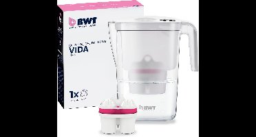 BWT Waterfilterkan VIDA + 1 Magnesium Waterfilter Wit | Verwijdert kalk, chloor, lood & koper | 120 L per cartridge | Handmatige vervangingsindicator | BPA‑vrij | Past in koelkastdeur | Geschikt voor thee, koffie & koken