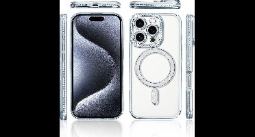 Hoesje Geschikt voor iPhone 15 Pro Magsafe hoes Lens beschermer Zliver – Luxe bling sprankelende diamant backcover
