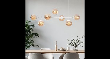 LumenXL LumenXL Design hanglamp 7-lichts Hepta wit - amber glas