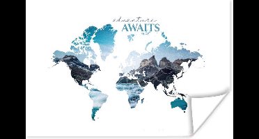 Poster Wereldkaart - Quotes - Berg - 30x20 cm