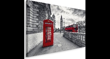 Schilderij - Rode telefooncel in Londen, zwart-wit/rood, 4 maten, premium print