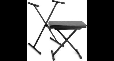 Keyboardstandaard en keyboardbankje - Vonyx keyboardstandaard en KBB10 keyboardbankje - Beide in hoogte verstelbaar - Zwart