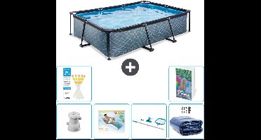 EXIT Rechthoekig Stone Frame Zwembad - 300 x 200 x 65 cm - Inclusief Pomp - Loungebed - Schoonmaakset - Solarzeil - 7-delig