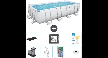 Bestway Rechthoekig Power Steel Zwembad - 549 x 274 x 122 - Grijs - Inclusief Pomp - Ladder - Afdekzeil - Vloertegels - Verlichting - 8-delig