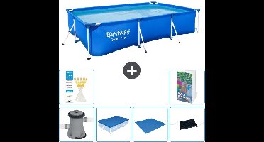 Bestway Rechthoekig Steel Pro Zwembad - 300 x 201 x 66 cm - Blauw - Inclusief Pomp - Afdekzeil - Grondzeil - Solar Mat - 7-delig