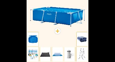 Intex Rechthoekig Frame Zwembad - 300 x 200 x 75 cm - Blauw - Inclusief Onderhoudspakket - Solar Mat - Grondzeil - Zwembadfilterpomp - Voetenbad - Ladder - Solarzeil - 8-delig