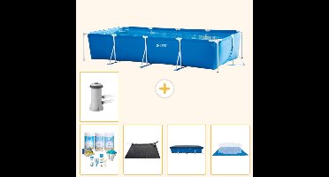 Intex Rechthoekig Frame Zwembad - 450 x 220 x 84 cm - Blauw - Inclusief Onderhoudspakket - Solar Mat - Afdekzeil - Grondzeil - Zwembadfilterpomp - 6-delig