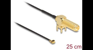 Delock Antenna Cable RP-SMA 90° PCB jack bulkhead to I-PEX Inc., MHF® I plug 1.13 25 cm thread length 15 mm