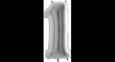 Folie Ballon Cijfer 1 - Zilver - 101cm