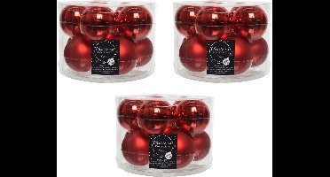 Decoris Kerstballen set - 30x stuks - kerst rood - glas - 6 cm - glans en mat - kerstversiering