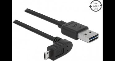 Easy-Micro USB haaks (boven/beneden) naar Easy-USB-A kabel - USB2.0 - tot 2A / zwart - 2 meter