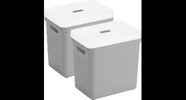 Sunware opbergboxen met deksel - 2x - Sigma Home - kunststof - 25 liter - lichtgrijs - opberg bakken / manden - 35 x 25 x 36 cm