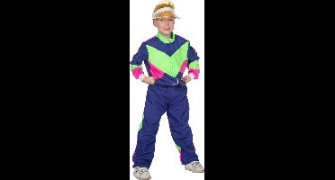 Wilbers & Wilbers - Jaren 80 & 90 Kostuum - Jaren 80 Retro Trainingspak Zo Fout Als Maar Kan Kind Kostuum - Blauw, Groen, Roze - Maat 176 - Carnavalskleding - Verkleedkleding