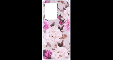 Shop4 - Samsung Galaxy S20 Ultra Hoesje - Zachte Back Case Bloemen en Bladeren Roze