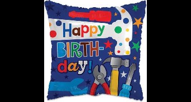 Witbaard Folieballon Happy Birthday Tools Jongens 46 Cm Blauw