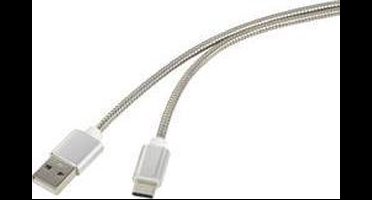 Renkforce RF-4888674 USB-kabel USB 2.0 USB-A stekker, USB-C stekker 0.50 m Zilver Kabelmantel van RVS
