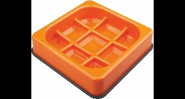M-Pets Voerbak Slowfeeder Wafel Oranje  25x25x5,5cm