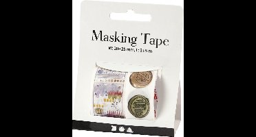 Masking tape, zegels en landschappen, L: 3+5 M, B: 20+25 mm, 2 rol/ 1 doos