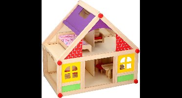 Marionette Wooden Toys Houten Poppenhuis Incl. Meubels en Poppetjes - 11-Delige Kinderspeelgoed Set