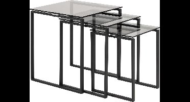 Giga Living Salontafel Jordis - Glas/Zwart Set Van 3 - 50x50x55cm