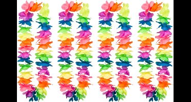 Boland Hawaii krans/slinger - 4x - Tropische/zomerse kleuren mix - Bloemen hals slingers