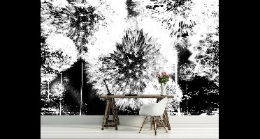 Fotobehang paardenbloem zwart wit - 152x104 cm (hxb) - 1 rol Vliesbehang