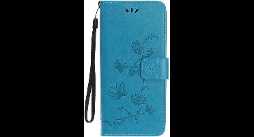 Shop4 - Samsung Galaxy A80 Hoesje - Wallet Case Bloemen Vlinder Blauw