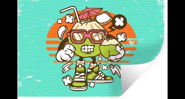 Muurstickers - Sticker Folie - Kokosnoot - Zonnebril - Retro - 30x20 cm - Plakfolie - Muurstickers Kinderkamer - Zelfklevend Behang - Zelfklevend behangpapier - Stickerfolie
