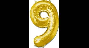 Folieballon Cijfer 9 Goud - 92 cm