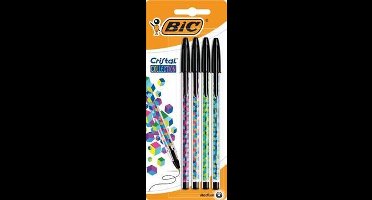 Bic balpen Cristal Collection, blister van 4 stuks, zwart