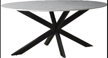 Livingfurn - Eetkamertafel Marble Oval Spider White - 180x90x75 - Marmer