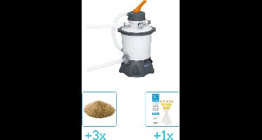 Bestway - Zandfilterpomp 58515 - 3.028 liter per uur inclusief Interline Vulling Zandfilter 0.4/0.8mm - Zwembad-Toebehoren - 25 kg (3 stuks) & WAYS Testrips (1 stuks)