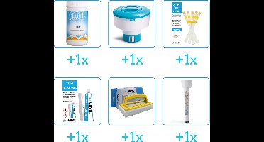 Zwembad Onderhoudsset - Startersset bevat Chloor - Chloordrijver - Testrips en Reparatiesetje - Scrubborstel - Thermometer - Zwembad Onderhoud Starterspakket - Chloortabletten - Onderhoud voor zwembad (6-delig)