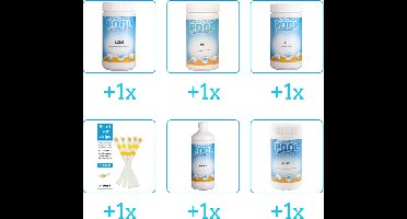 Zwembad Onderhoudsset - Startersset bevat Chloor - PH-min - PH-plus en Testrips - Algen - Chloor - Zwembad Onderhoud Starterspakket - Chloortabletten - Ideaal voor grotere Zwembaden - Voor zwembaden met meer dan 25.000 liter (6-delig)