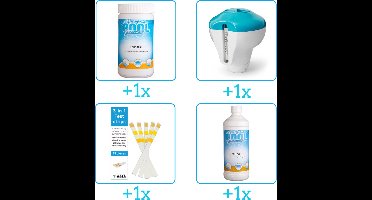 Zwembad Onderhoudsset - Startersset bevat Chloor - Chloordrijver - Testrips en Algen - Zwembad Onderhoud Starterspakket - Chloortabletten - Ideaal voor Opzetzwembaden - Voor zwembaden van 2500 tot 25.000 liter (4-delig)