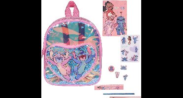Disney Stitch Kinder, transparante rugzak, kleine kleuterschool rugzak + accessoires 24x21x6 cm