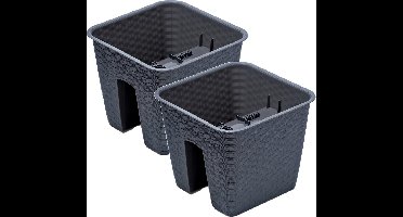 2x Ratolla vierkante rotan balkon plantenpotten/bloempotten antraciet 27 cm - 8,5 liter - Tuin/balkon decoraties