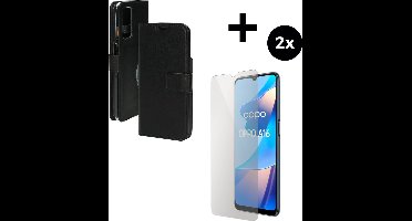 Mobiparts Classic Wallet hoesje geschikt voor Oppo A16 met 2 Screenprotectors van Gehard Glas - Zwart