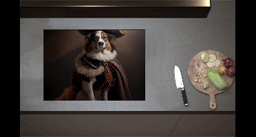Inductieplaat Beschermer - Bruin met Zwarte Hond Verkleerd in Historisch Piraten Pak - 71x50 cm - 2 mm Dik - Inductie Beschermer - Bescherming Inductiekookplaat - Kookplaat Beschermer van Zwart Vinyl
