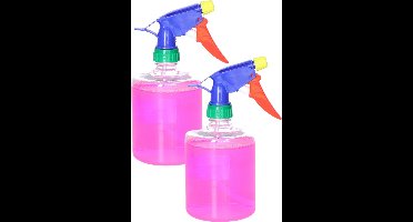 Plasticforte Plantenspuit met een inhoud van 500 ml - 2x - transparant - verstuiver kop multi kleuren - 30 cm