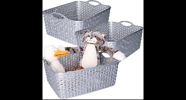 Plasticforte opbergmandje/kastmandje - 3x - 11 liter - zilver - kunststof - 35 x 28 x 16 cm - nestbaar