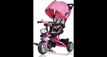 Spielwerk Driewieler met Duwstang – Afneembare Mand Zonnekap - Roze