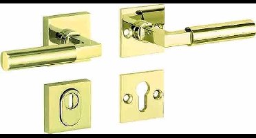 Veiligheidsgarnituur - Messing ongelakt - Mi Satori - Mi Satori kruk/kruk op - SKG Bauhaus messing ongelakt rechts