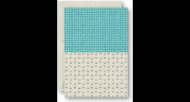 NEVA046 Nellie Snellen Background Sheets A4 turquoise roses - 5 achtergrondvellen rozen antiek vintage - kaarten papier - blauw roze roos - dubbelzijdig
